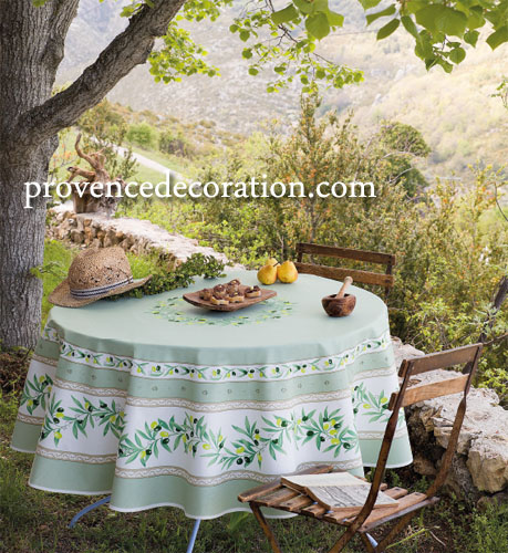 French Round Tablecloth coated or cotton Ramatuelle Mint green French Round Tablecloth coated or cotton Ramatuelle Mint green
